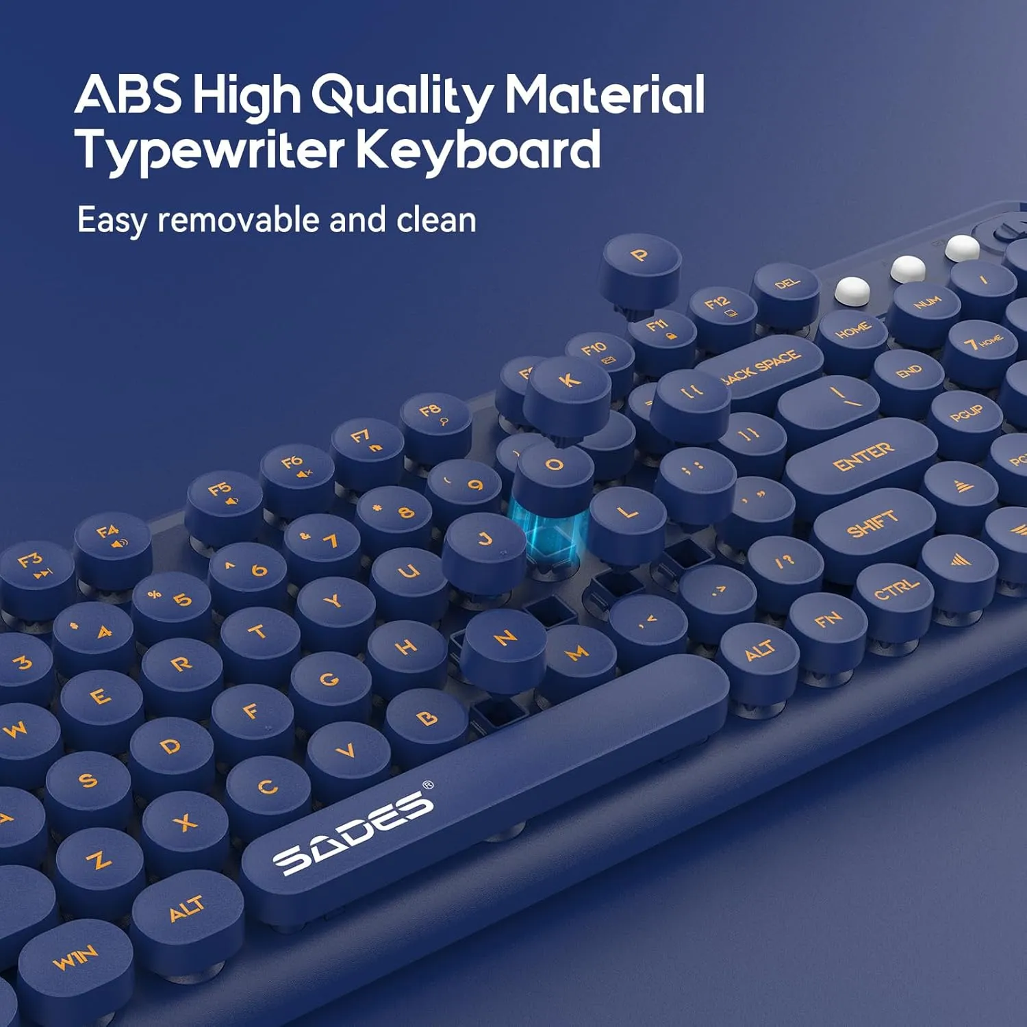 Wireless Keyboard and Mouse,Retro Typewriter Keyboard and Mouse Combo,2.4G Wireless Keyboard Mouse,Home and Office Keyboard's,Computer Keyboard and Mouse for Laptop PC Windows, Navy Blue