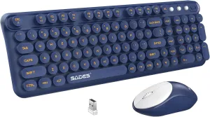 Wireless Keyboard and Mouse,Retro Typewriter Keyboard and Mouse Combo,2.4G Wireless Keyboard Mouse,Home and Office Keyboard's,Computer Keyboard and Mouse for Laptop PC Windows, Navy Blue