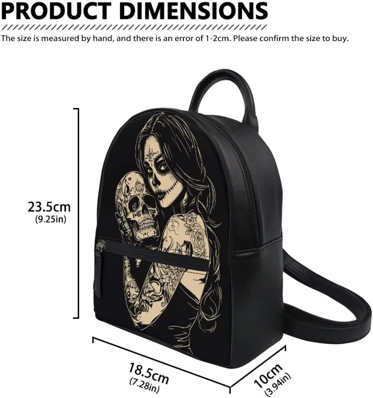 Witch Skull Print Small Backpack Purse for Women Teen Girls Fashion Leather Mini Backpack Lightweight Travel Rucksack Casual Shoulder Bag Tote Bag Handbag