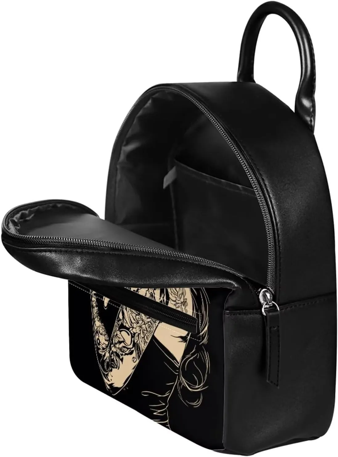 Witch Skull Print Small Backpack Purse for Women Teen Girls Fashion Leather Mini Backpack Lightweight Travel Rucksack Casual Shoulder Bag Tote Bag Handbag