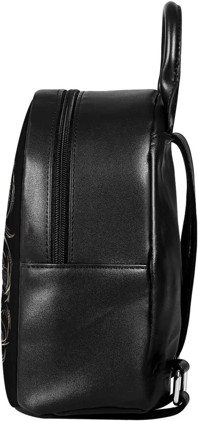 Witch Skull Print Small Backpack Purse for Women Teen Girls Fashion Leather Mini Backpack Lightweight Travel Rucksack Casual Shoulder Bag Tote Bag Handbag