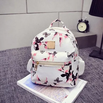 Women Backpack Fashion Causal Floral Printing Backpacks PU Leather Backpack For Teenagers Girls Mochilas