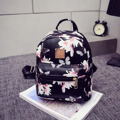 Women Backpack Fashion Causal Floral Printing Backpacks PU Leather Backpack For Teenagers Girls Mochilas