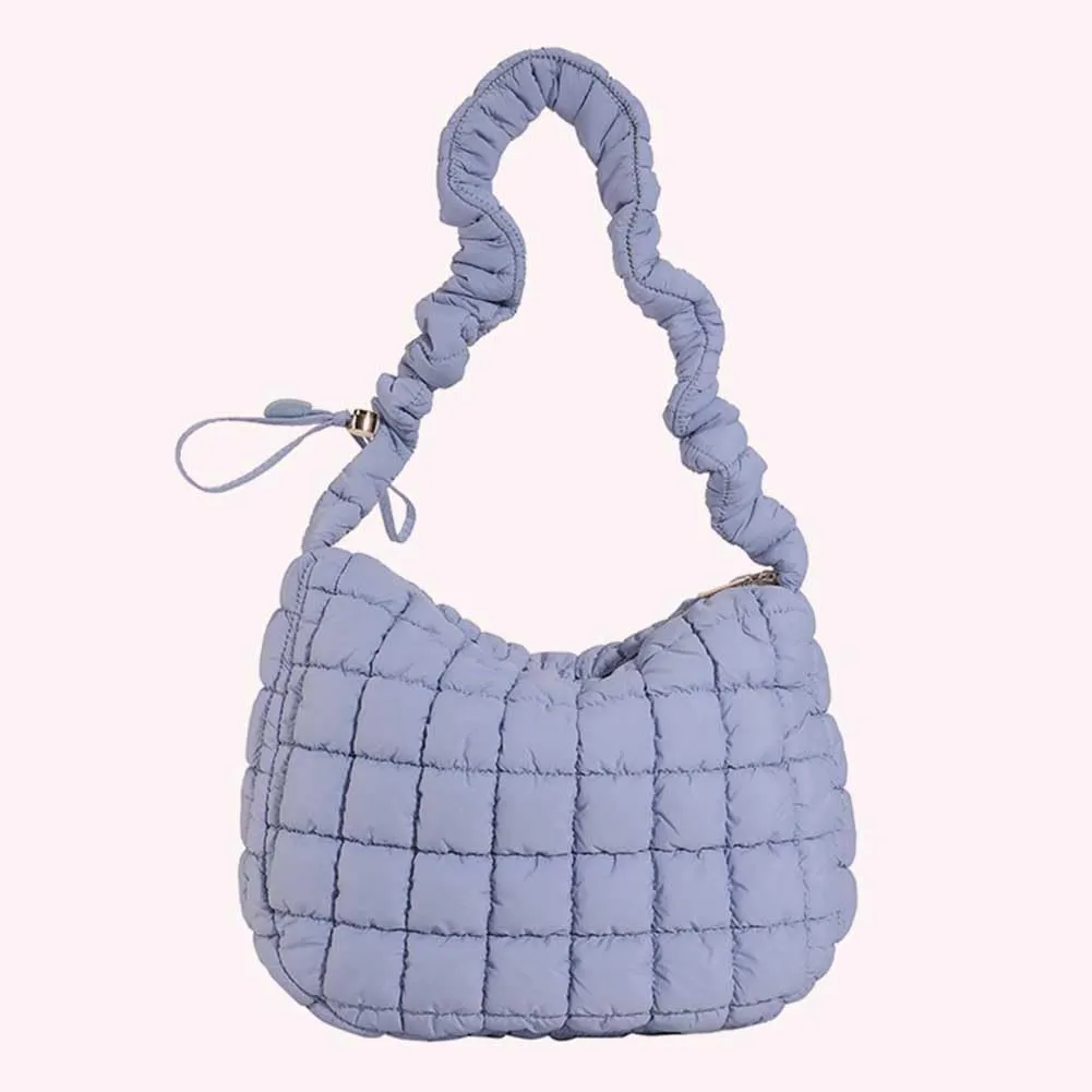 Women Crossbody Bag Pleated Cloud Quilted Check Padded Tote Bag Space Cotton Fashion Simple Large Capacity Clutch