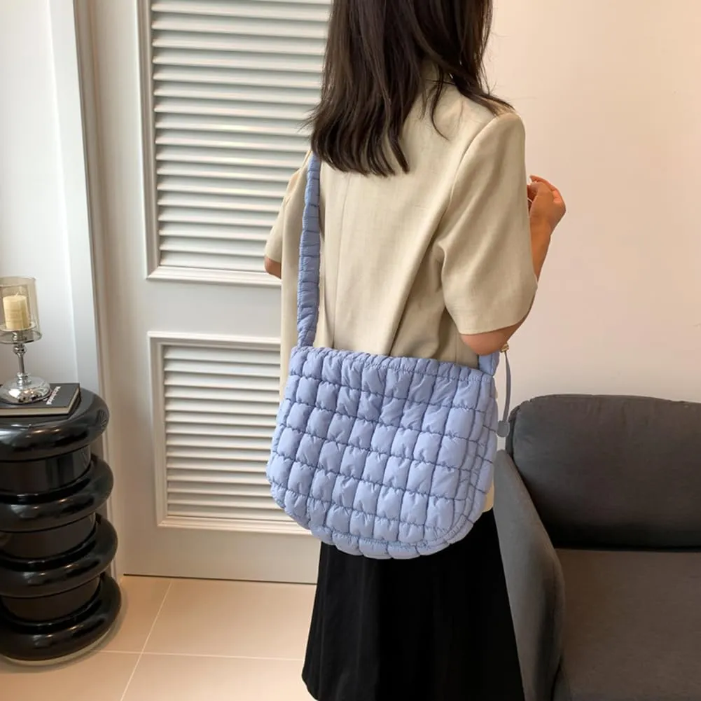 Women Crossbody Bag Pleated Cloud Quilted Check Padded Tote Bag Space Cotton Fashion Simple Large Capacity Clutch