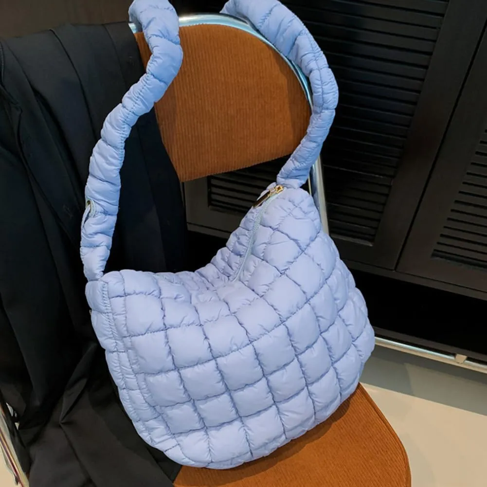 Women Crossbody Bag Pleated Cloud Quilted Check Padded Tote Bag Space Cotton Fashion Simple Large Capacity Clutch