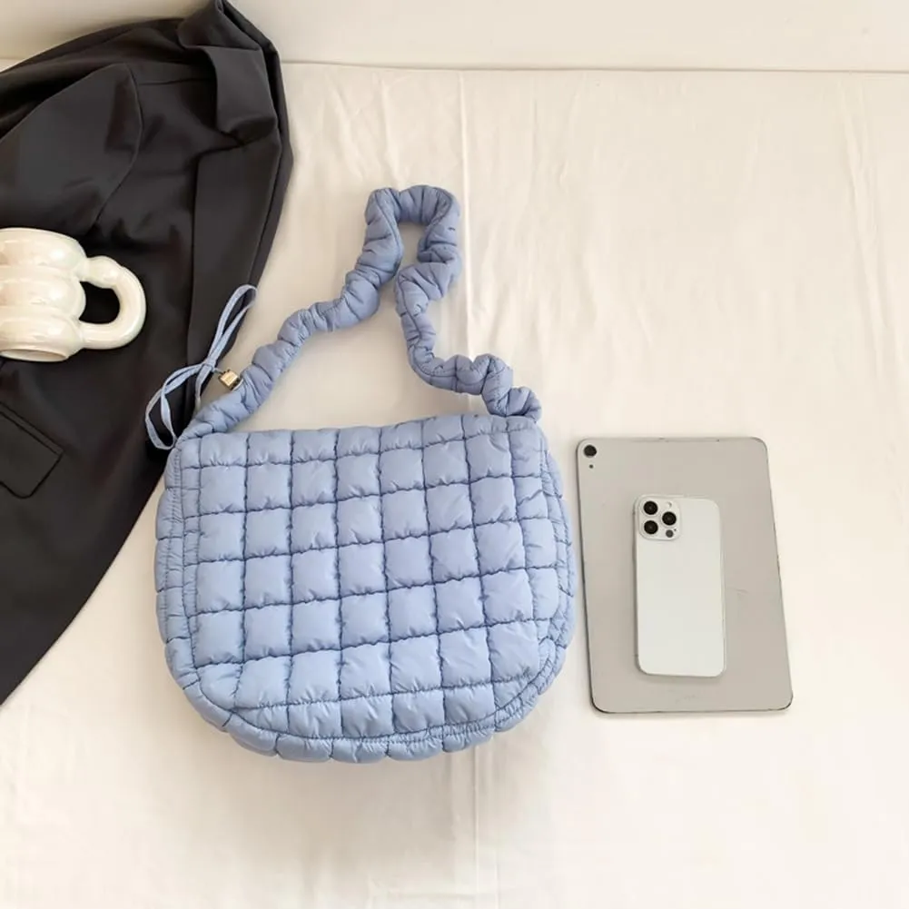 Women Crossbody Bag Pleated Cloud Quilted Check Padded Tote Bag Space Cotton Fashion Simple Large Capacity Clutch