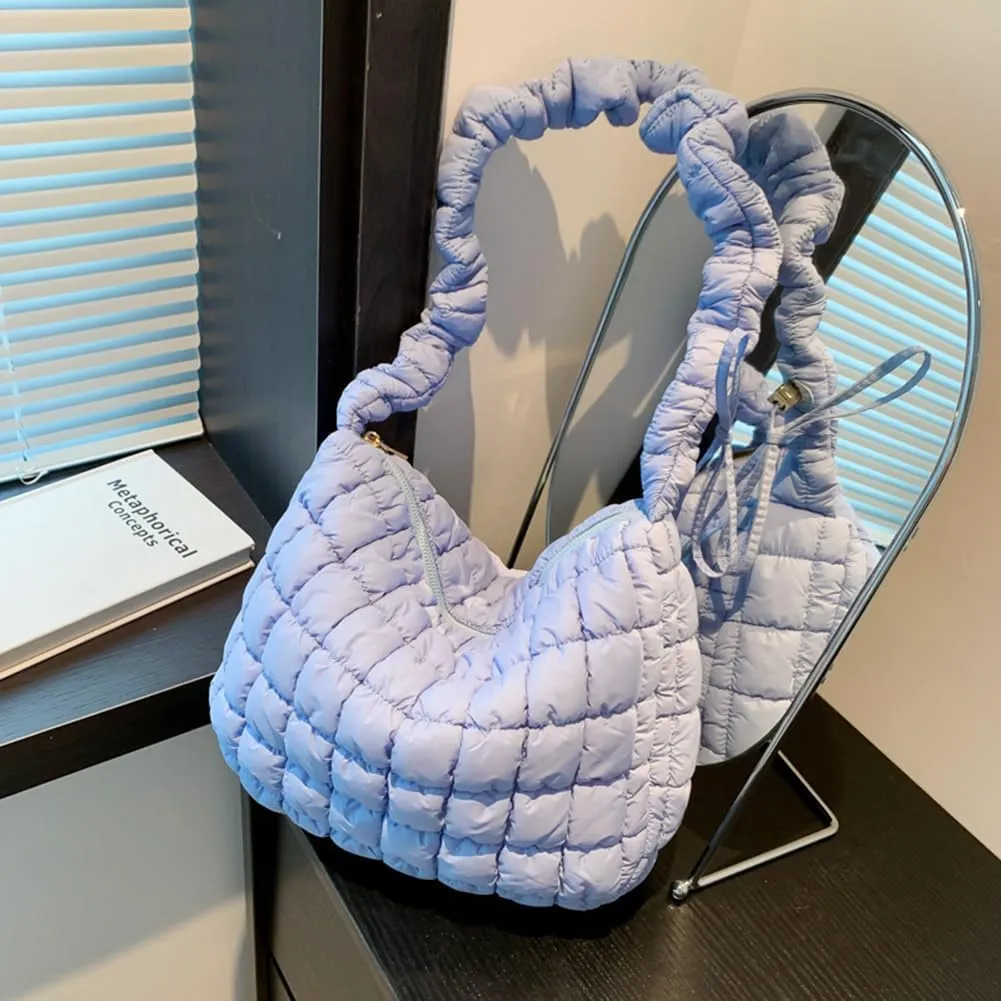 Women Crossbody Bag Pleated Cloud Quilted Check Padded Tote Bag Space Cotton Fashion Simple Large Capacity Clutch