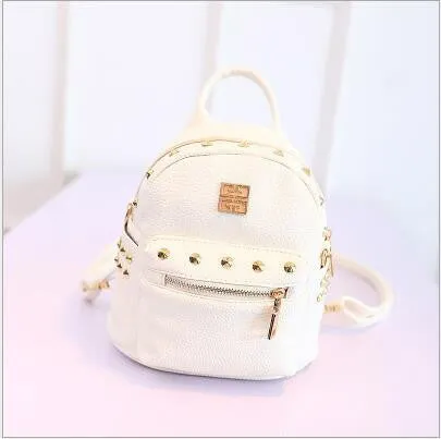 Women Leather Backpack School Bag Cute Rivet Backpack for Teenage Girl Classical Black Rucksack Shoulder Bag