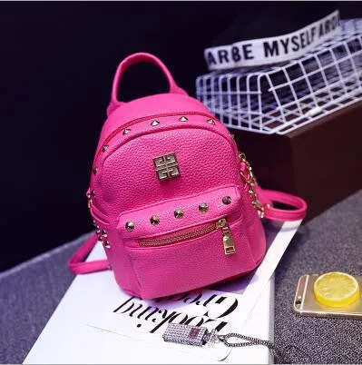 Women Leather Backpack School Bag Cute Rivet Backpack for Teenage Girl Classical Black Rucksack Shoulder Bag