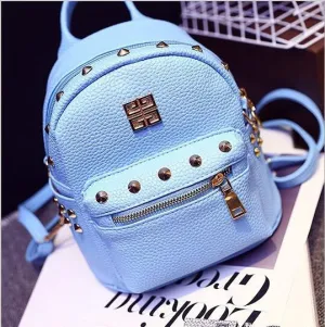Women Leather Backpack School Bag Cute Rivet Backpack for Teenage Girl Classical Black Rucksack Shoulder Bag