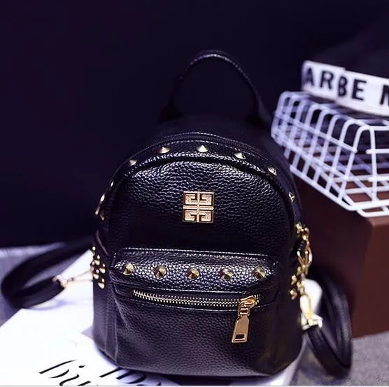 Women Leather Backpack School Bag Cute Rivet Backpack for Teenage Girl Classical Black Rucksack Shoulder Bag