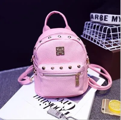 Women Leather Backpack School Bag Cute Rivet Backpack for Teenage Girl Classical Black Rucksack Shoulder Bag