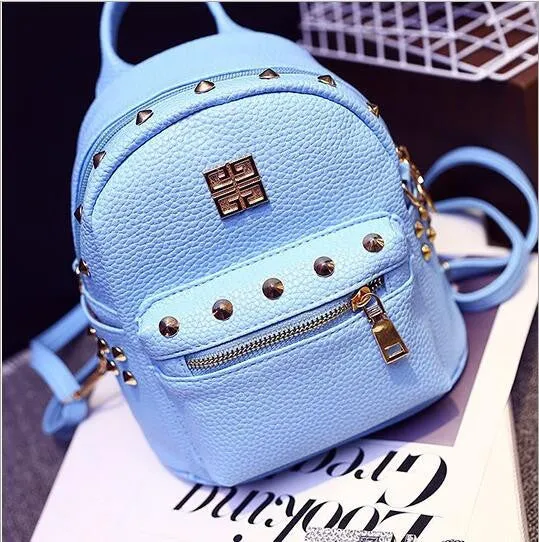 Women Leather Backpack School Bag Cute Rivet Backpack for Teenage Girl Classical Black Rucksack Shoulder Bag