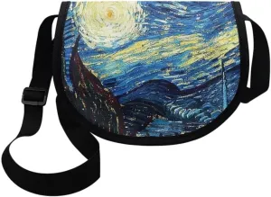 Women Small Tote Bag Van Gogh Starry Night Modern Abstract Aesthetic Colorful Casual Satchel Pack Semi Circle Bag