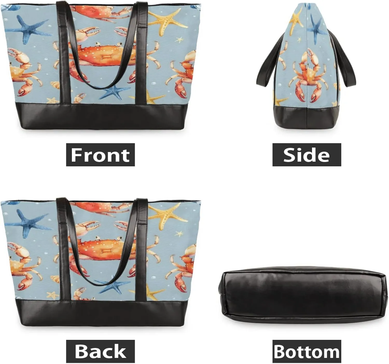 Women Tote Bag with Zipper, Shopper Handbag Travel Purse, PU Leather Laptop Tote Bags, Weekender Tote Bags