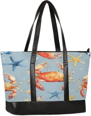 Women Tote Bag with Zipper, Shopper Handbag Travel Purse, PU Leather Laptop Tote Bags, Weekender Tote Bags