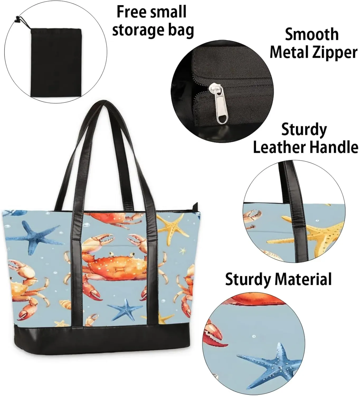 Women Tote Bag with Zipper, Shopper Handbag Travel Purse, PU Leather Laptop Tote Bags, Weekender Tote Bags