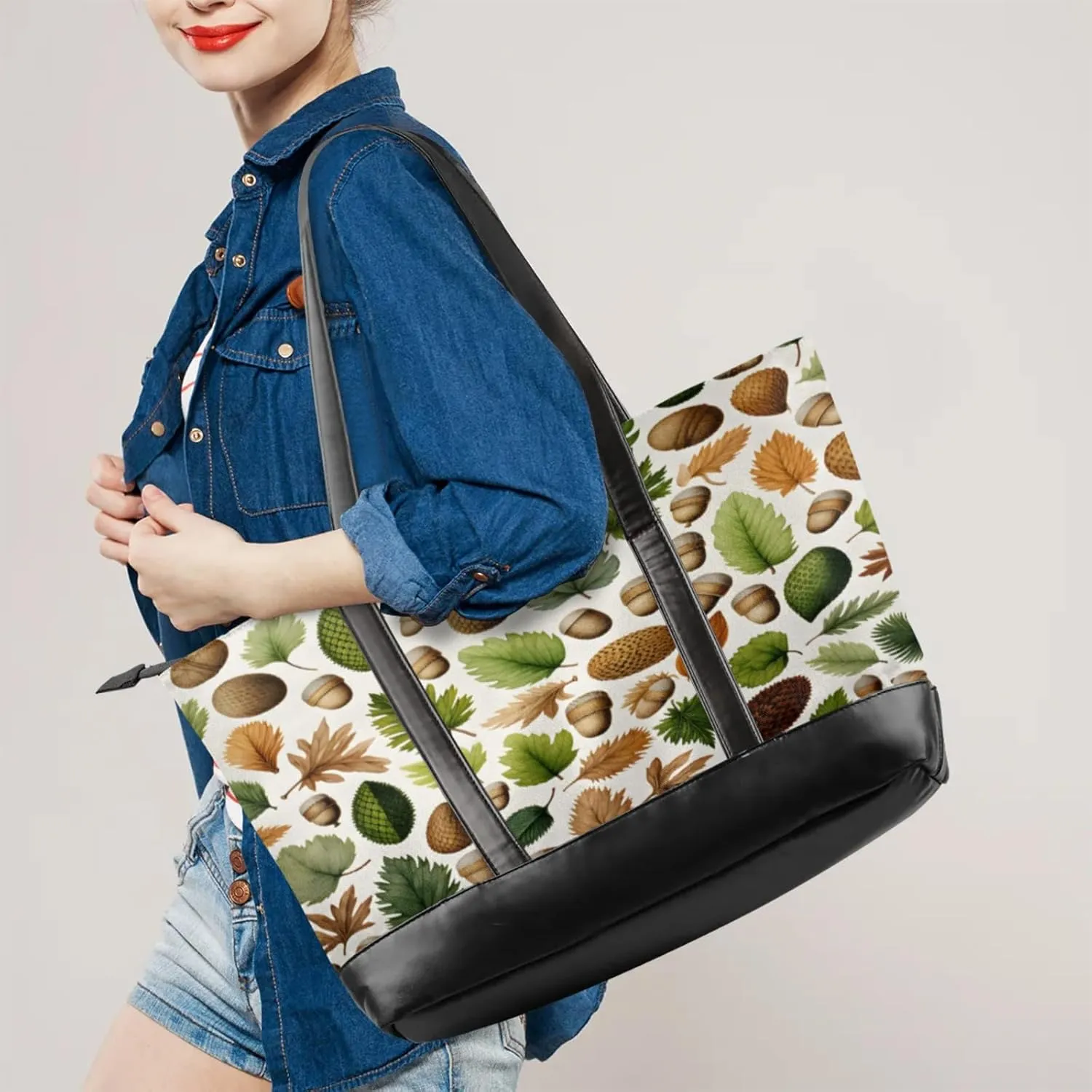 Women Tote Bag with Zipper, Shopper Handbag Travel Purse, PU Leather Laptop Tote Bags, Weekender Tote Bags