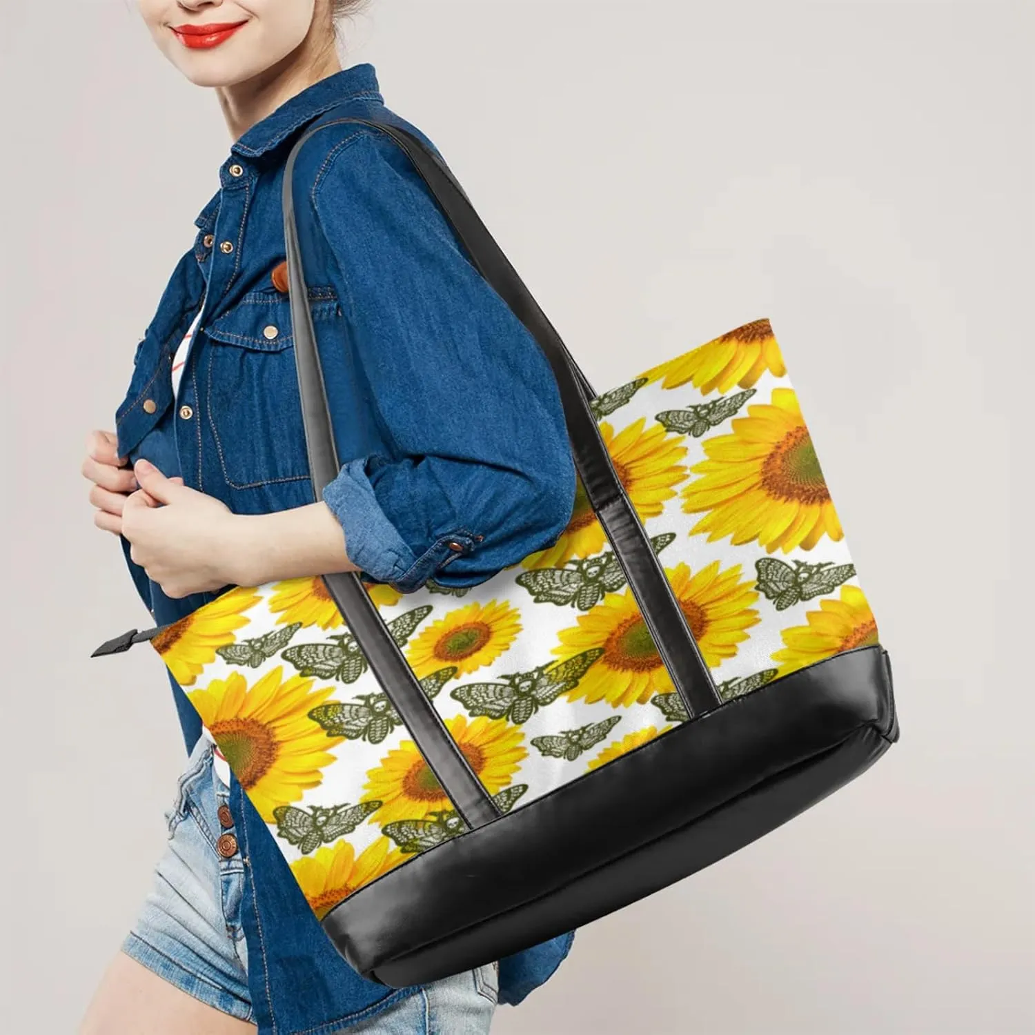 Women Tote Bag with Zipper, Shopper Handbag Travel Purse, PU Leather Laptop Tote Bags, Weekender Tote Bags