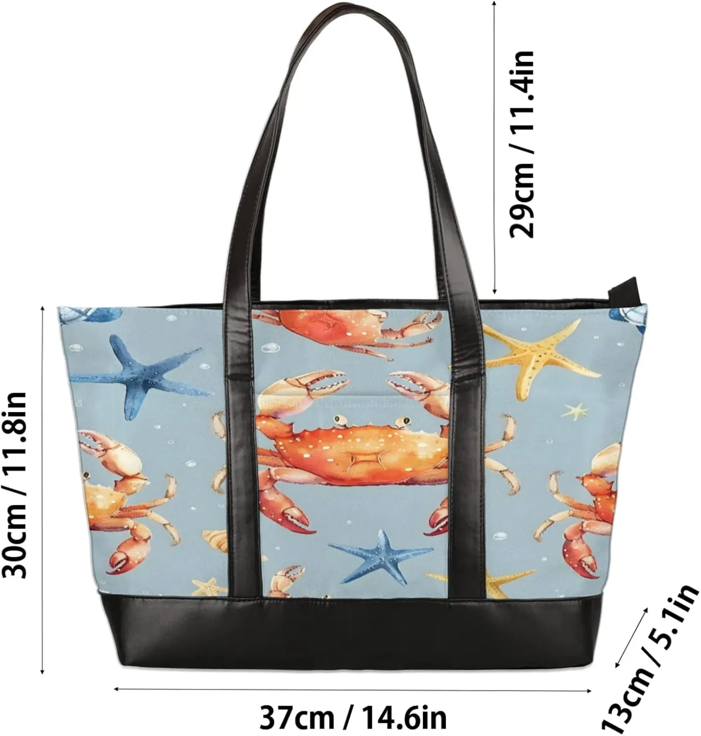 Women Tote Bag with Zipper, Shopper Handbag Travel Purse, PU Leather Laptop Tote Bags, Weekender Tote Bags