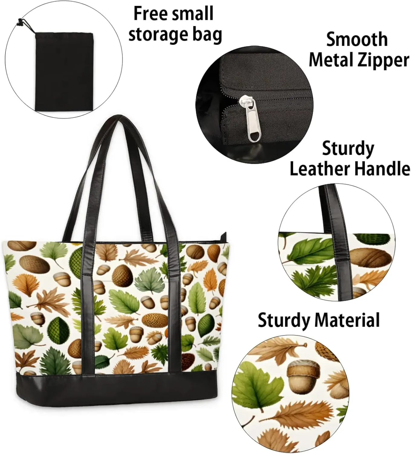 Women Tote Bag with Zipper, Shopper Handbag Travel Purse, PU Leather Laptop Tote Bags, Weekender Tote Bags