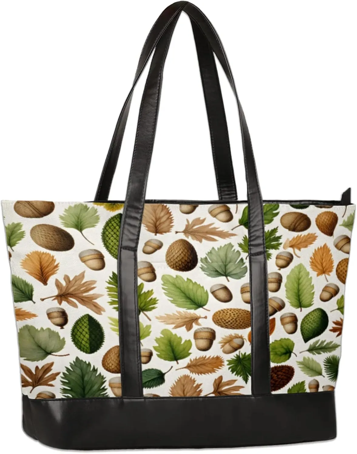 Women Tote Bag with Zipper, Shopper Handbag Travel Purse, PU Leather Laptop Tote Bags, Weekender Tote Bags