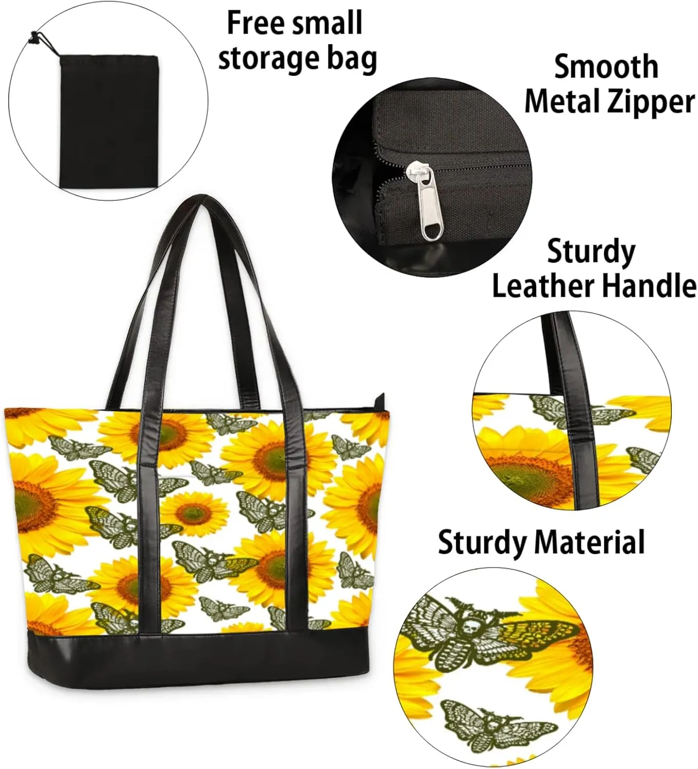 Women Tote Bag with Zipper, Shopper Handbag Travel Purse, PU Leather Laptop Tote Bags, Weekender Tote Bags