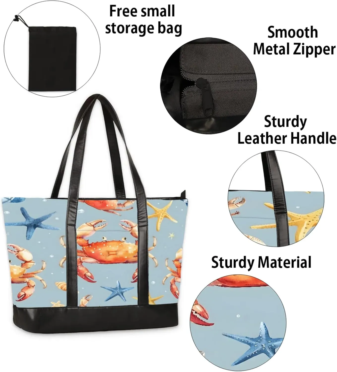 Women Tote Bag with Zipper, Shopper Handbag Travel Purse, PU Leather Laptop Tote Bags, Weekender Tote Bags