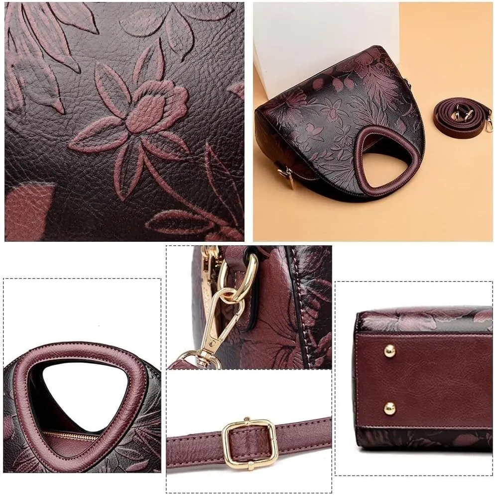 Women Tote Bags Top-handle Purse Flower PU Leather Shoulder Satchel Print Handbag Waterproof Tote with Adjustable Strap