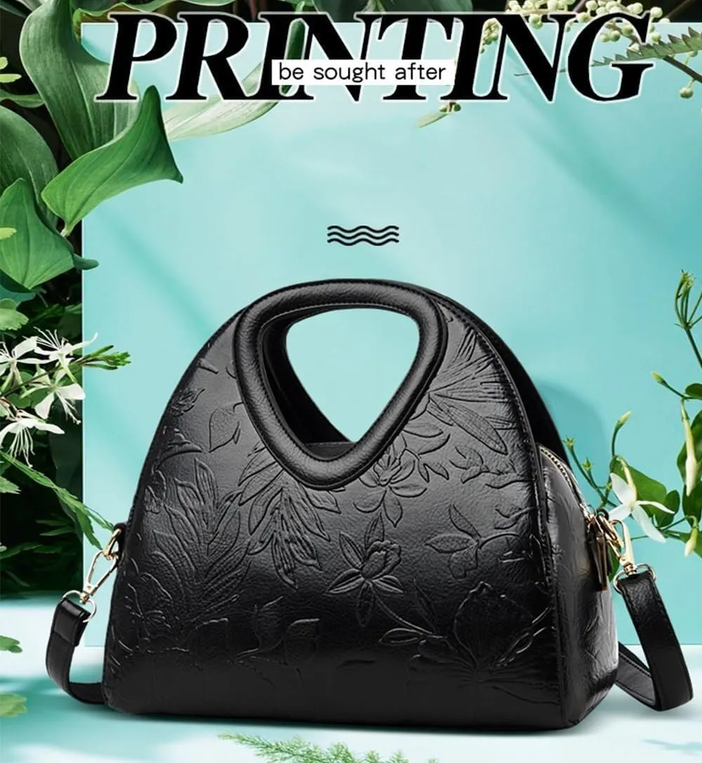 Women Tote Bags Top-handle Purse Flower PU Leather Shoulder Satchel Print Handbag Waterproof Tote with Adjustable Strap
