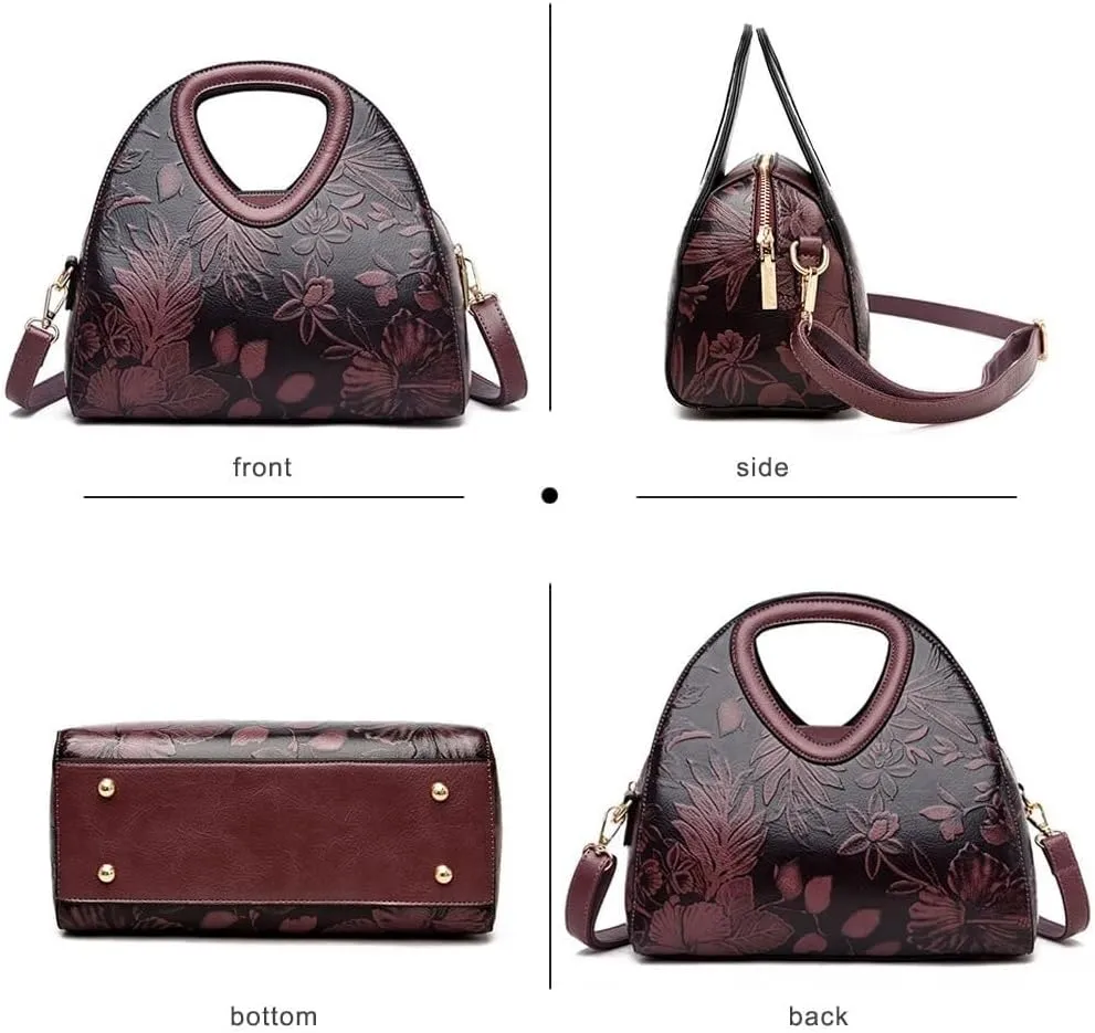 Women Tote Bags Top-handle Purse Flower PU Leather Shoulder Satchel Print Handbag Waterproof Tote with Adjustable Strap