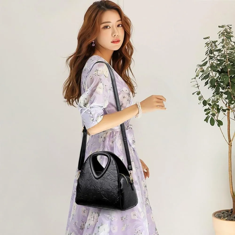 Women Tote Bags Top-handle Purse Flower PU Leather Shoulder Satchel Print Handbag Waterproof Tote with Adjustable Strap
