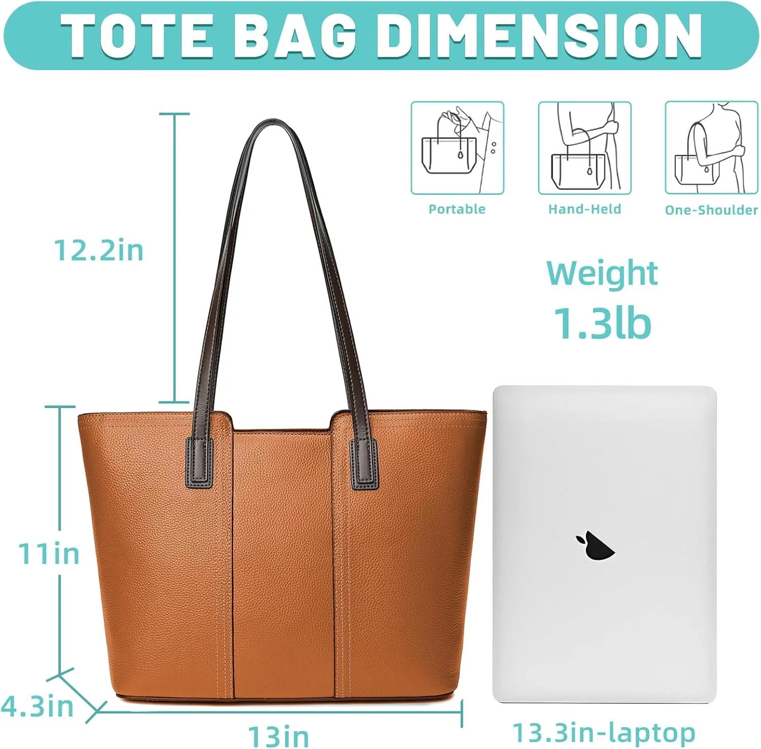 Women's Genuine Leather Tote Handbag Large Capacity Pocketbook Purse