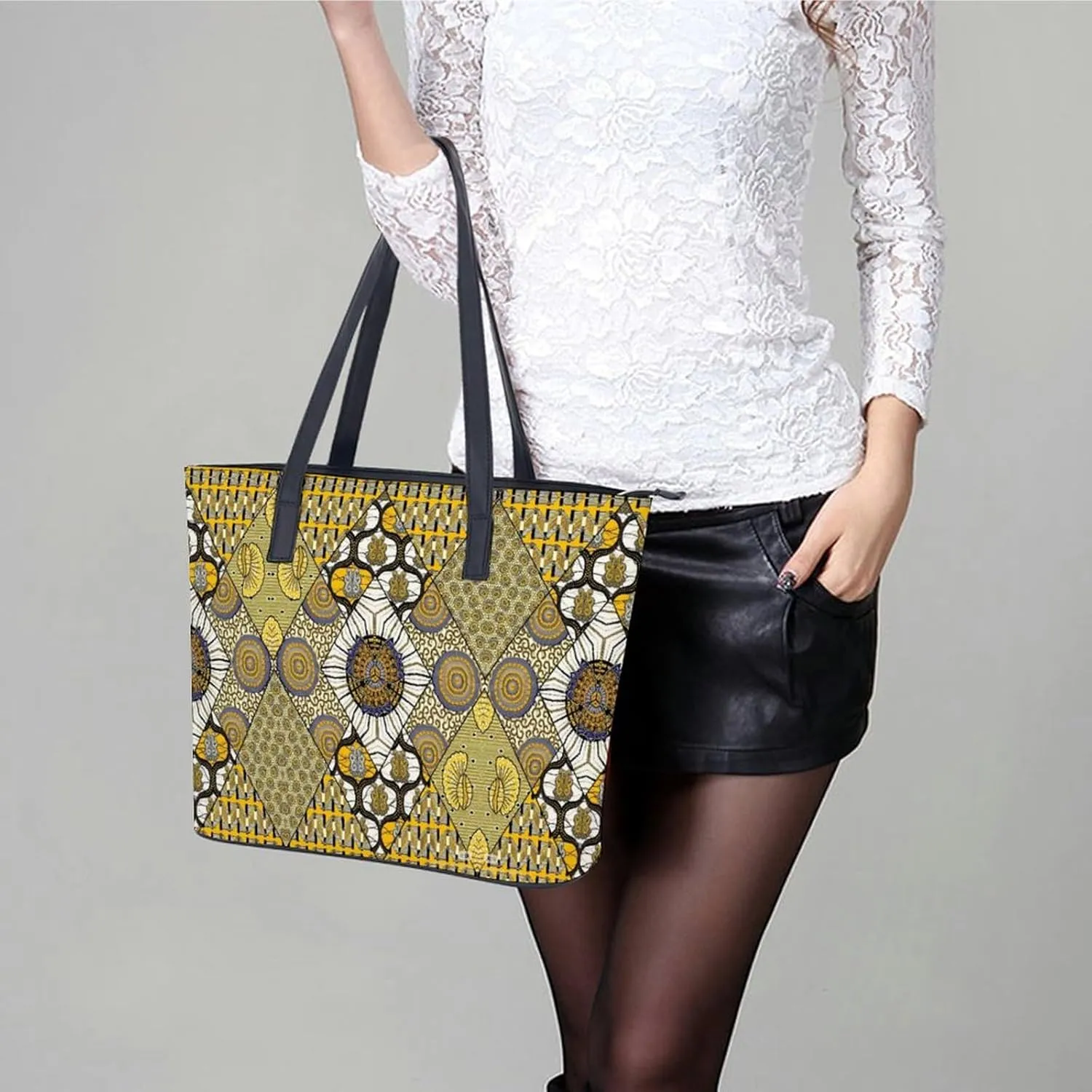 Women's Leather Tote Bag Fashion Handbag for Work Travel Shopping Daily Use Large Capacity Shoulder Purse