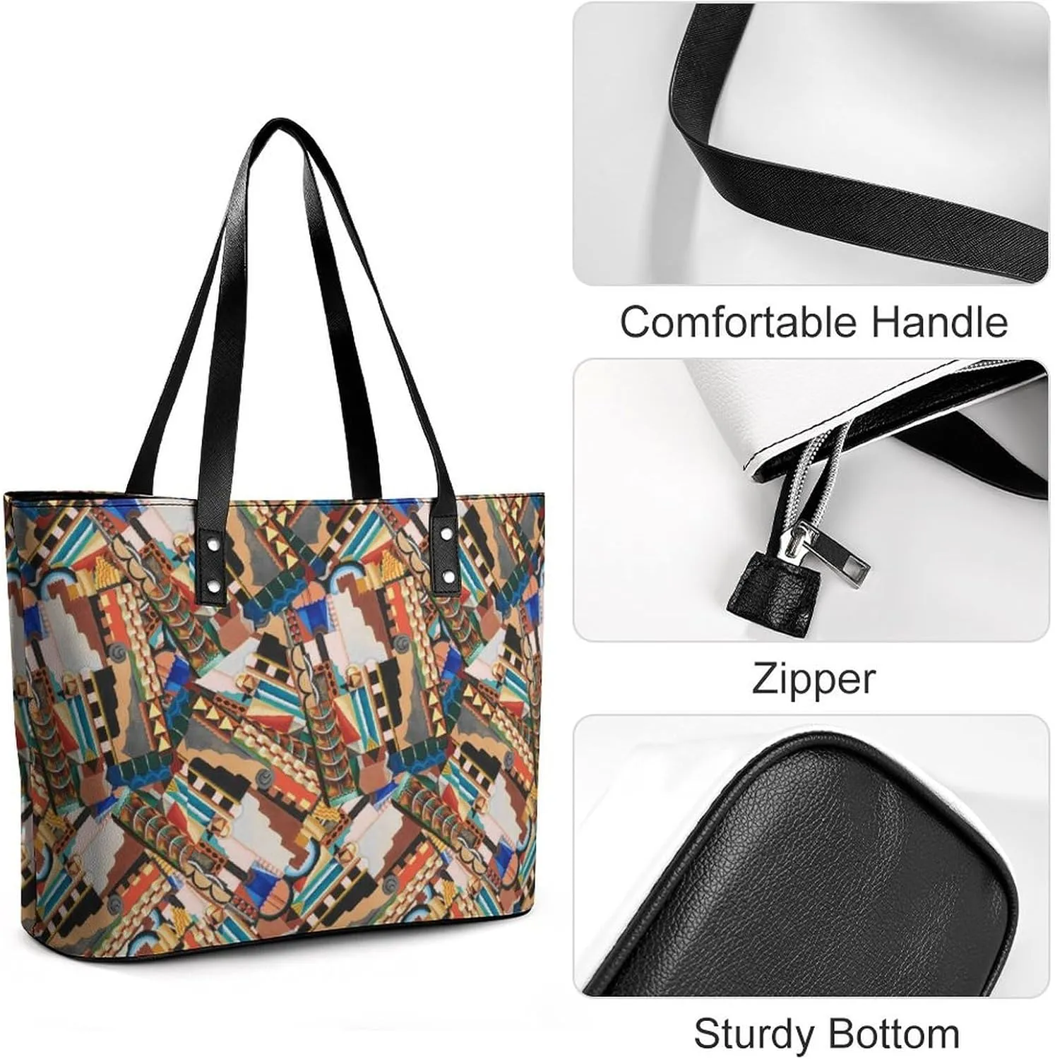 Women's Leather Tote Bag Fashion Handbag for Work Travel Shopping Daily Use Large Capacity Shoulder Purse