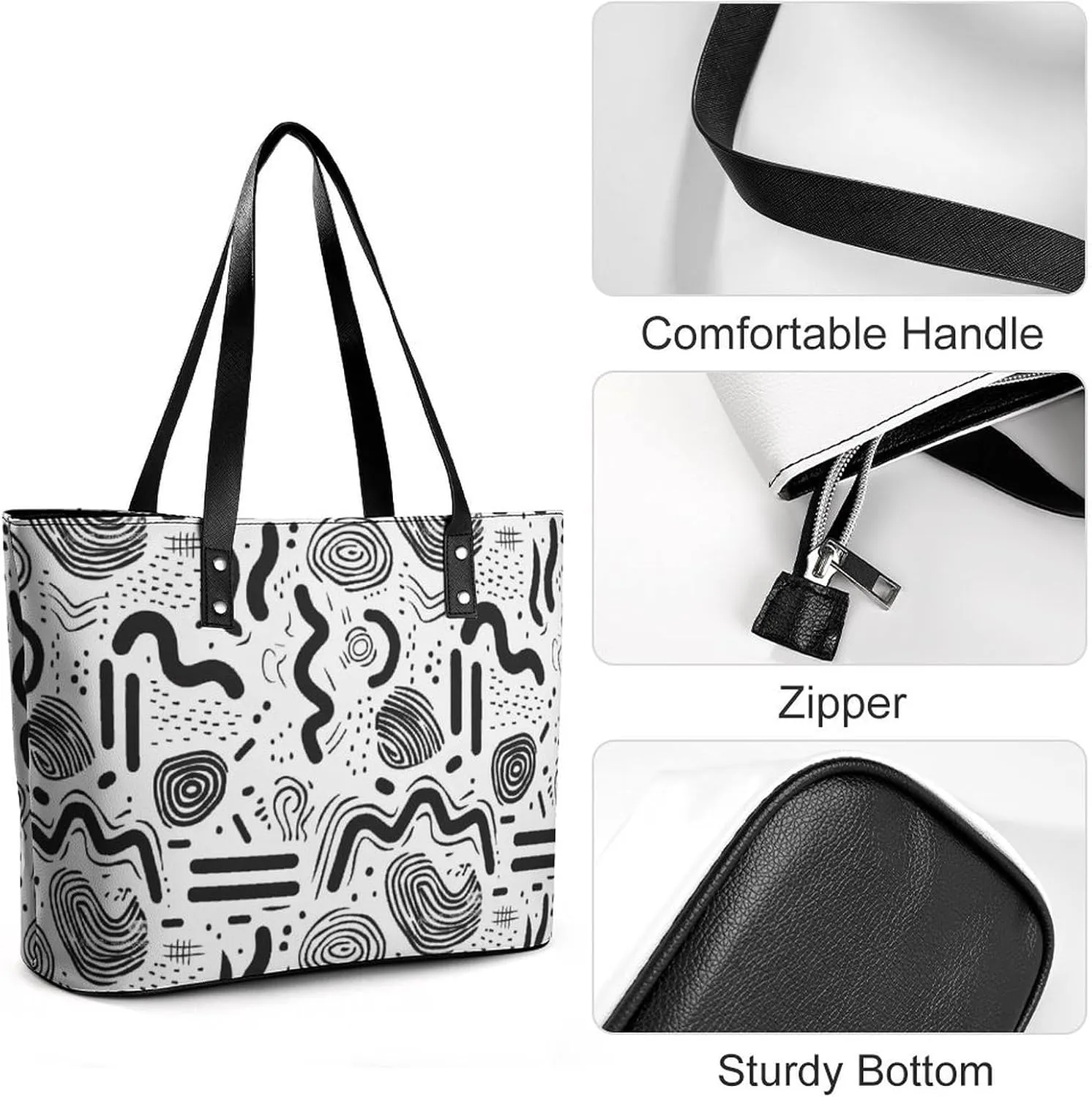 Women's Leather Tote Bag Fashion Handbag for Work Travel Shopping Daily Use Large Capacity Shoulder Purse