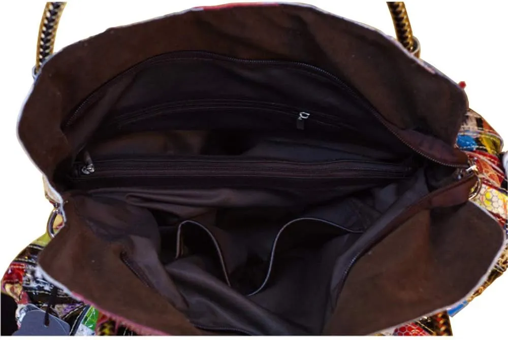 Women’s Multicolor Big Boston Genuine Leather RANDOM Colorful Patchwork Large Tote Handbag Hobo Crossbody Bag