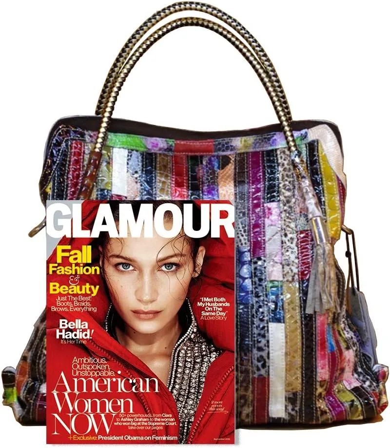 Women’s Multicolor Big Boston Genuine Leather RANDOM Colorful Patchwork Large Tote Handbag Hobo Crossbody Bag