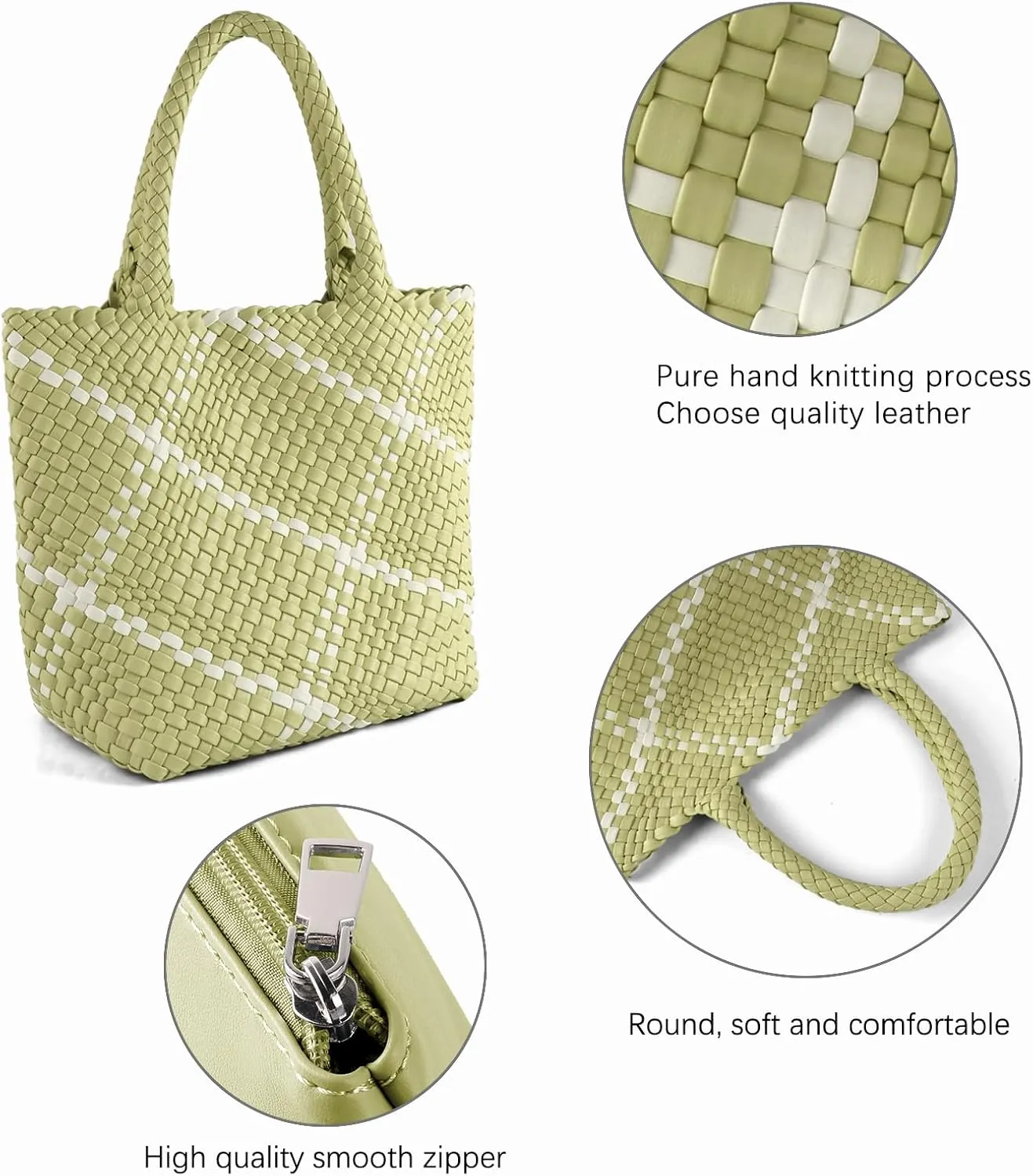 Woven Leather Tote Handbag for Women with Purse,Large Soft Hobo Shoulder Bag,Handmade Bag, Beach Underarm Bag