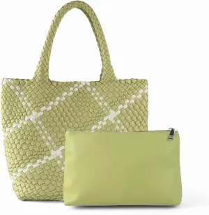 Woven Leather Tote Handbag for Women with Purse,Large Soft Hobo Shoulder Bag,Handmade Bag, Beach Underarm Bag