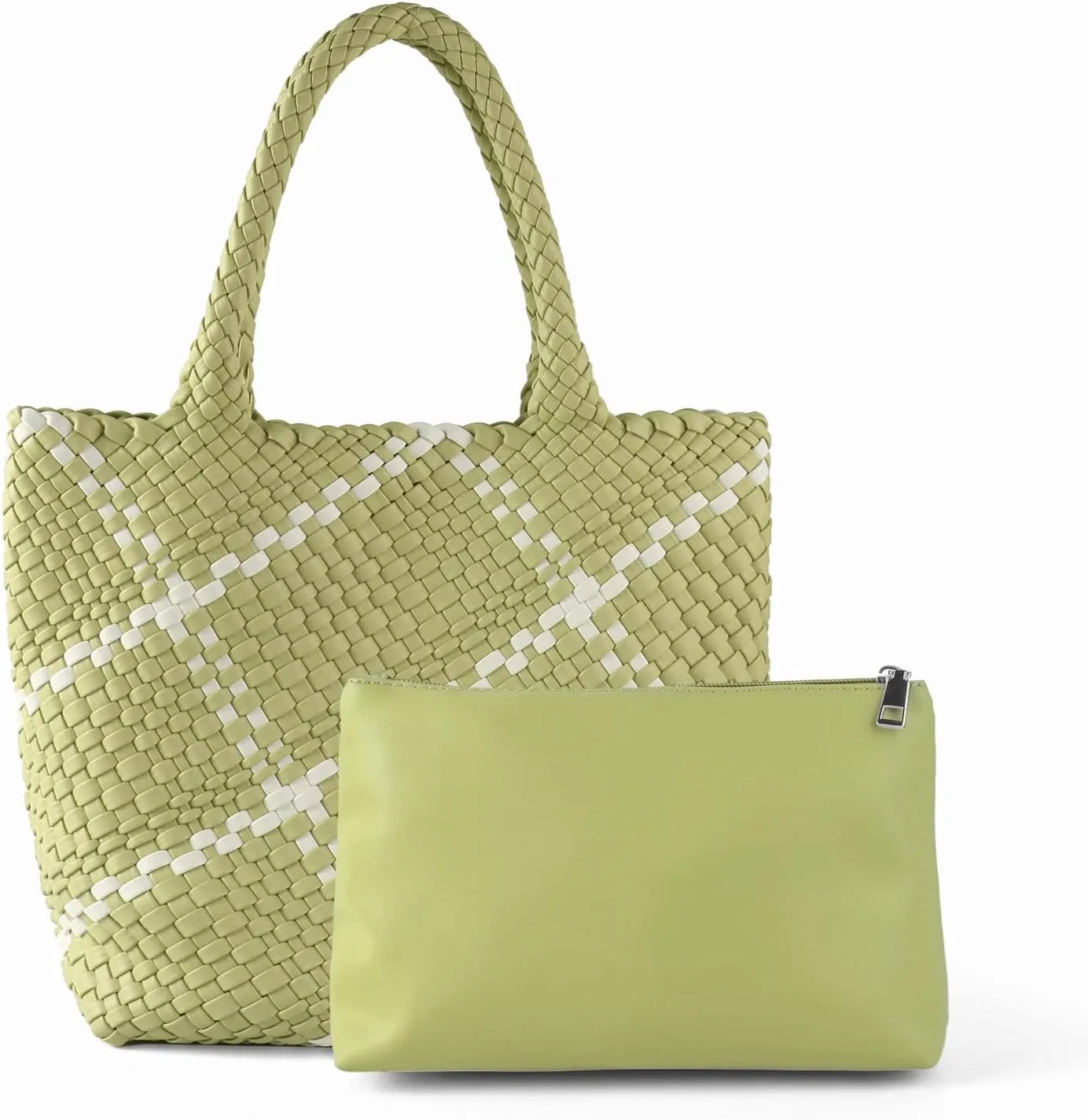 Woven Leather Tote Handbag for Women with Purse,Large Soft Hobo Shoulder Bag,Handmade Bag, Beach Underarm Bag