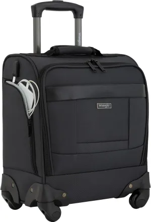 Wrangler 4-Wheel Spinner Luggage with Side USB Port, Charcoal, 17-Inch Underseat Carry-On