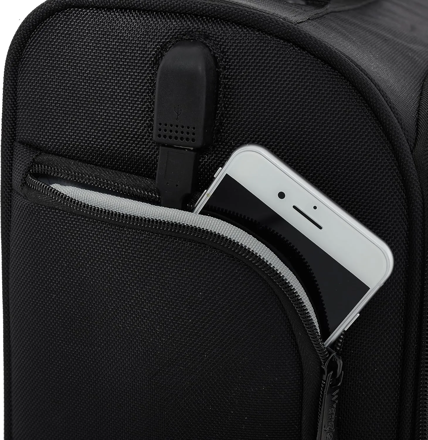 Wrangler 4-Wheel Spinner Luggage with Side USB Port, Charcoal, 17-Inch Underseat Carry-On