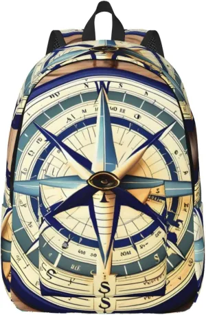 WURTON Maritime Sailboat Compass Print Large Backpack Casual Laptop Backpack Computer Bag Travel Daypack For Women Men