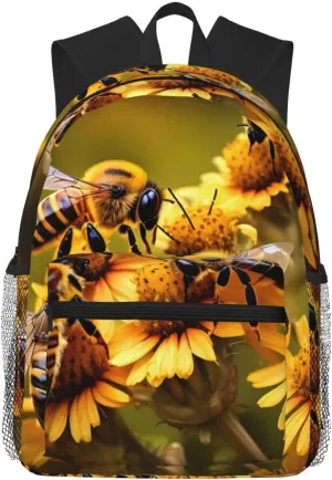 WURTON Rural Honey Bees Flowers Print Backpacks Casual Work,Travel,Outdoor Activities Fashionable Bag Unisex Daypacks