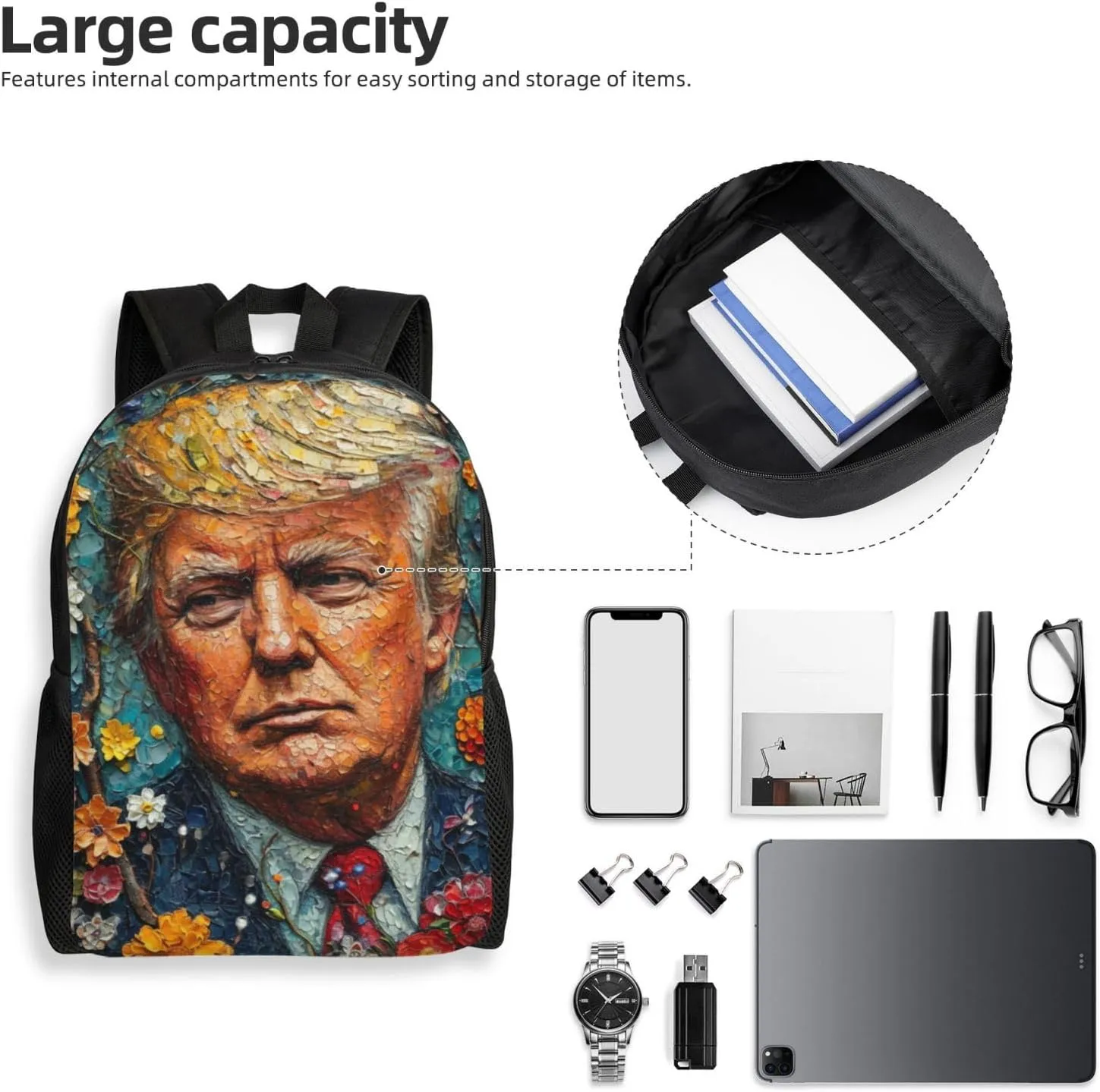 Xerial Flowers Trump Backpack Waterproof Anti Theft Durable Light Laptop Bag Backpacks For Women Men Travel Gym Backpack