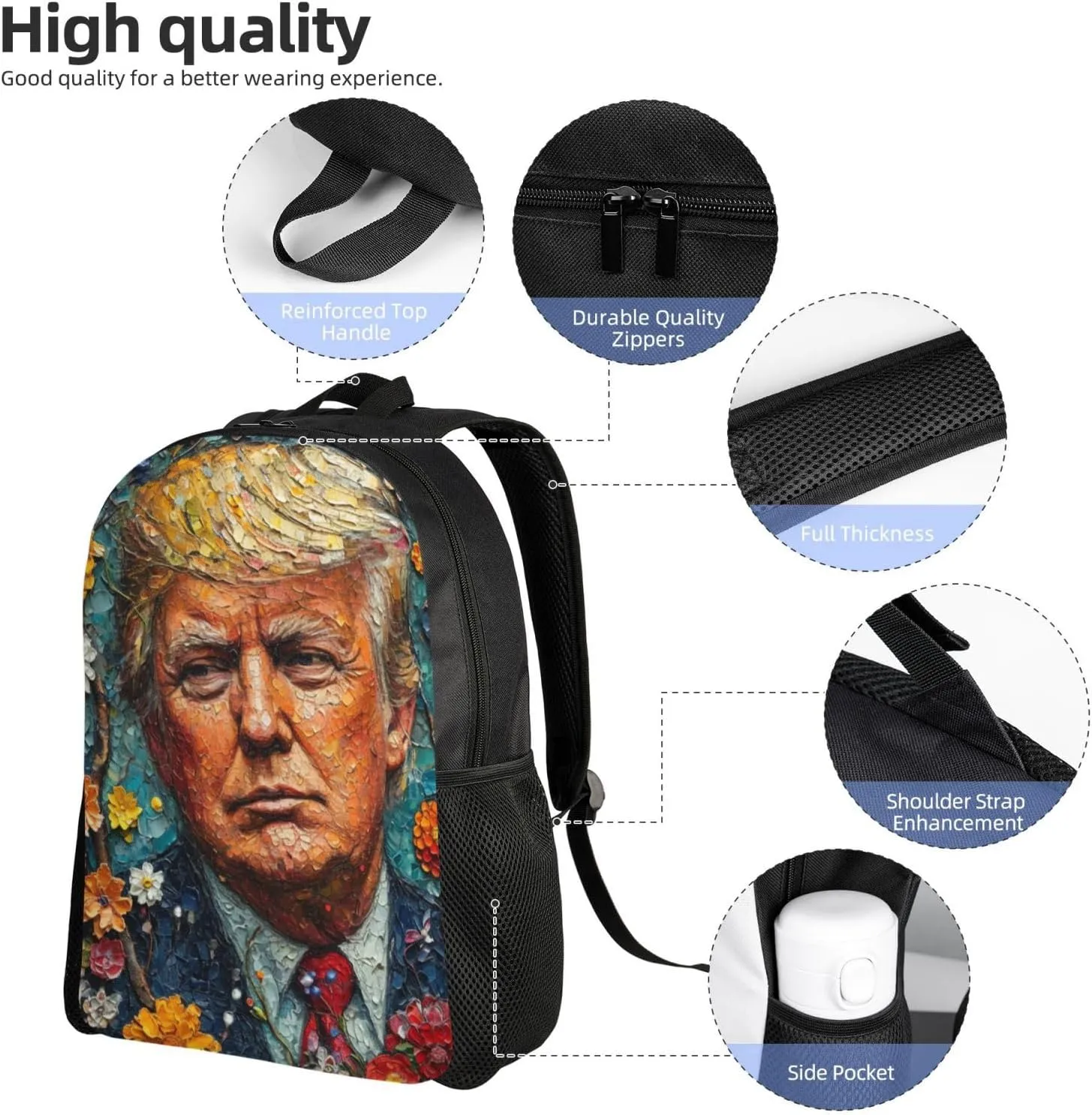 Xerial Flowers Trump Backpack Waterproof Anti Theft Durable Light Laptop Bag Backpacks For Women Men Travel Gym Backpack