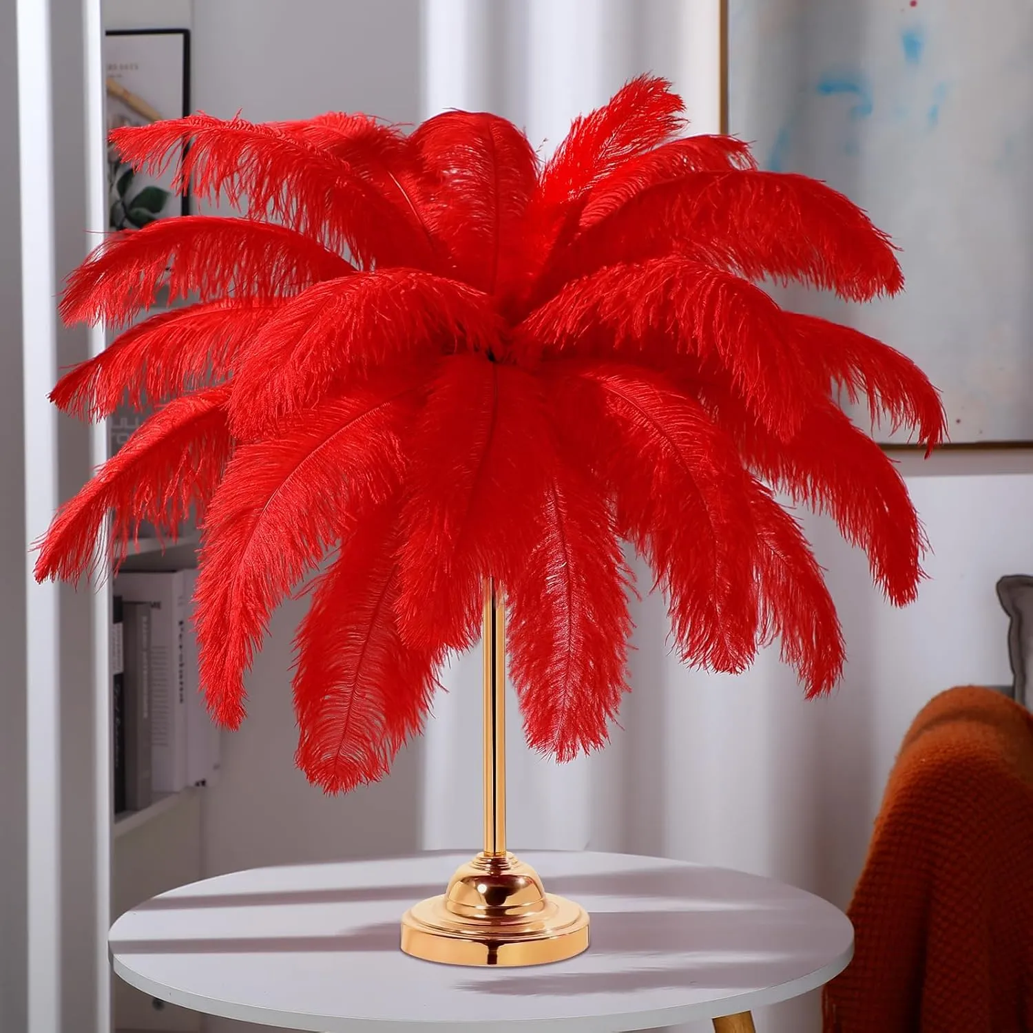 XunYee 60 Pcs Large Ostrich Feathers Bulk Natural Plumes for Centerpiece 18-20 Inch (45-50 cm) Feathers for DIY Crafts Christmas Wedding Party Decorations(Red)