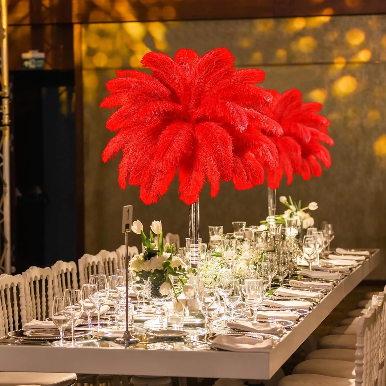 XunYee 60 Pcs Large Ostrich Feathers Bulk Natural Plumes for Centerpiece 18-20 Inch (45-50 cm) Feathers for DIY Crafts Christmas Wedding Party Decorations(Red)